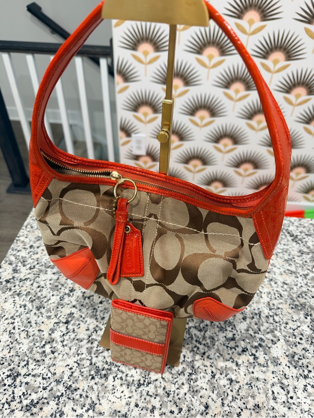 Coach Signature Canvas Hobo Shoulder Bag with Orange/Red Trim - Picture 2 of 7